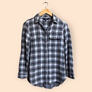 MADEWELL Plaid Flannel Shirt Black White Cotton Casual Knit Cabin Women’s XS